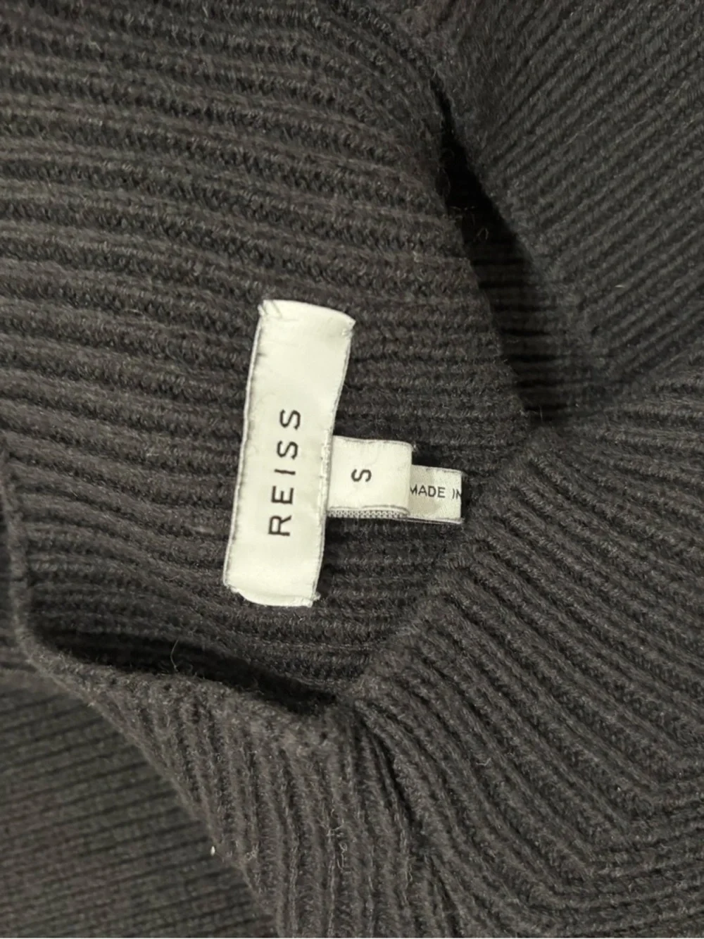 Reiss Black Ribbed Mock Neck Sweater with Silver Contrast Piping